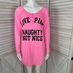 PINK by Victoria’s Secret Sleep Shirt Slub Knit Henley Style Neon Pink Small